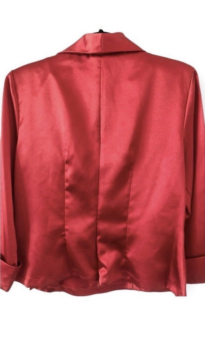 JR Nites By Caliendo Vintage 90s Holiday Red Satin Blazer Jacket Size 12