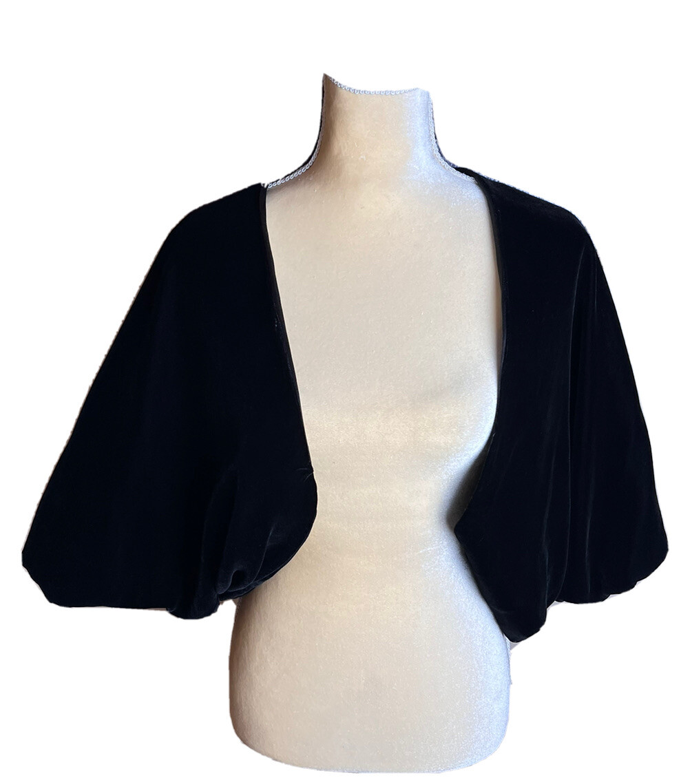 Vintage Giorgio Armani Black Velvet Bolero Shrug Satin Liner W/Studded Signature