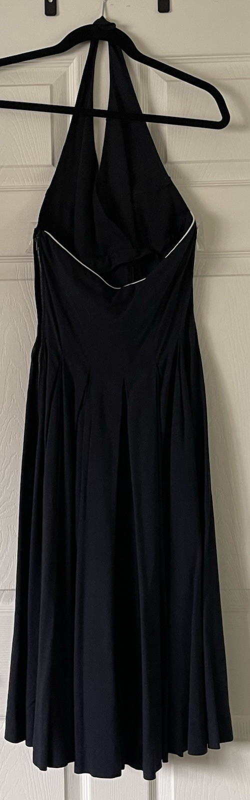 Vintage 1960s Black Evening Backless Halter Dress Full Pleated Skirt Size Small