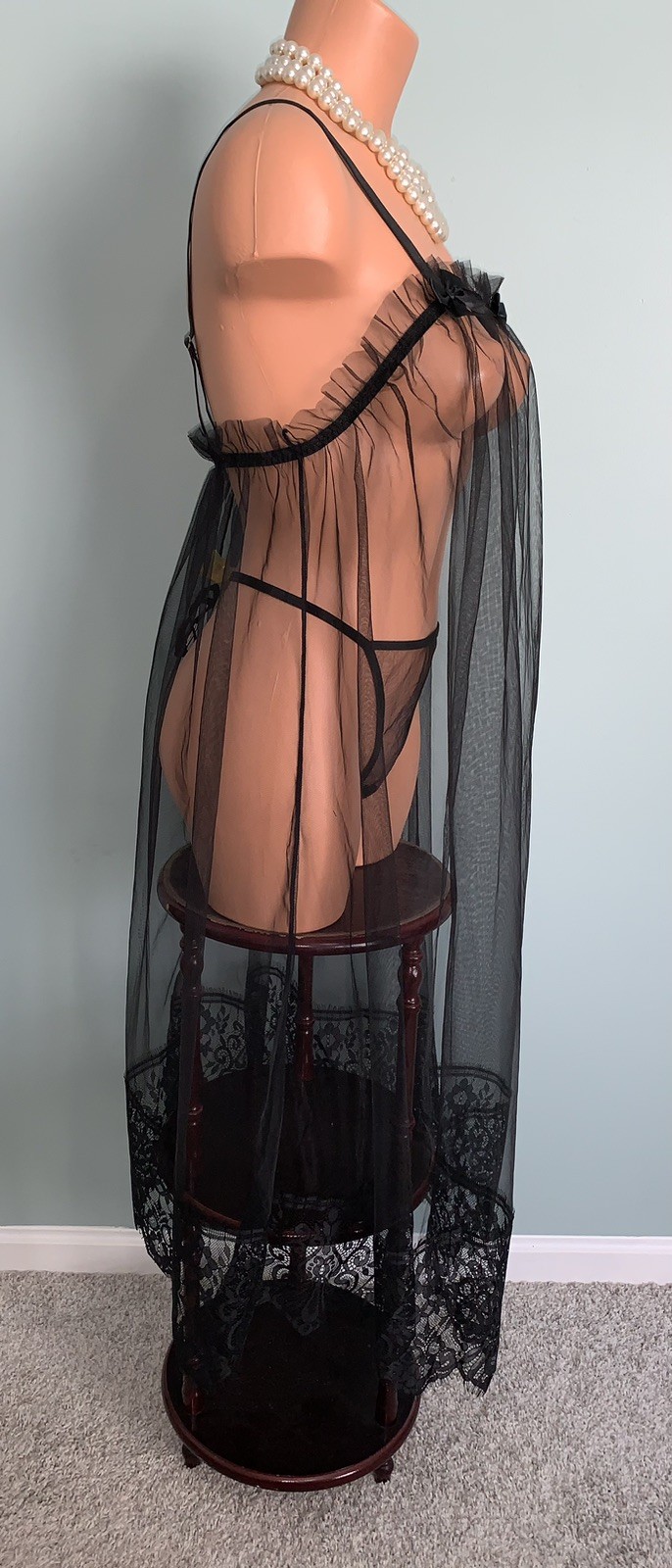 NEW SHEER Chiffon Nightie Nightgown Negligee 1X Panty Satin Ribbons 2pc set