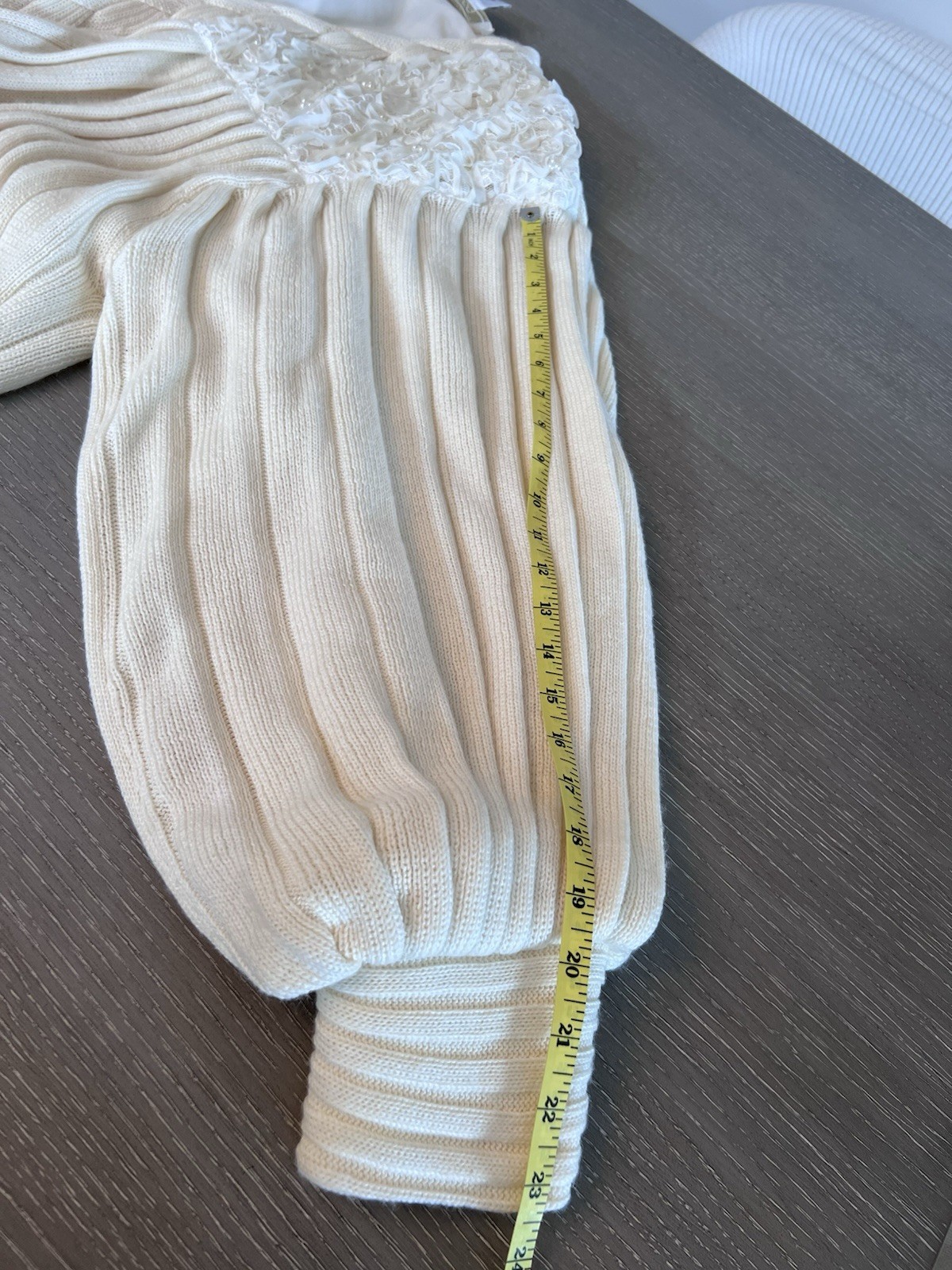 Maurada Vintage Ivory Knit Long Cardigan With Bishop Sleeves Size 1X- 2XL