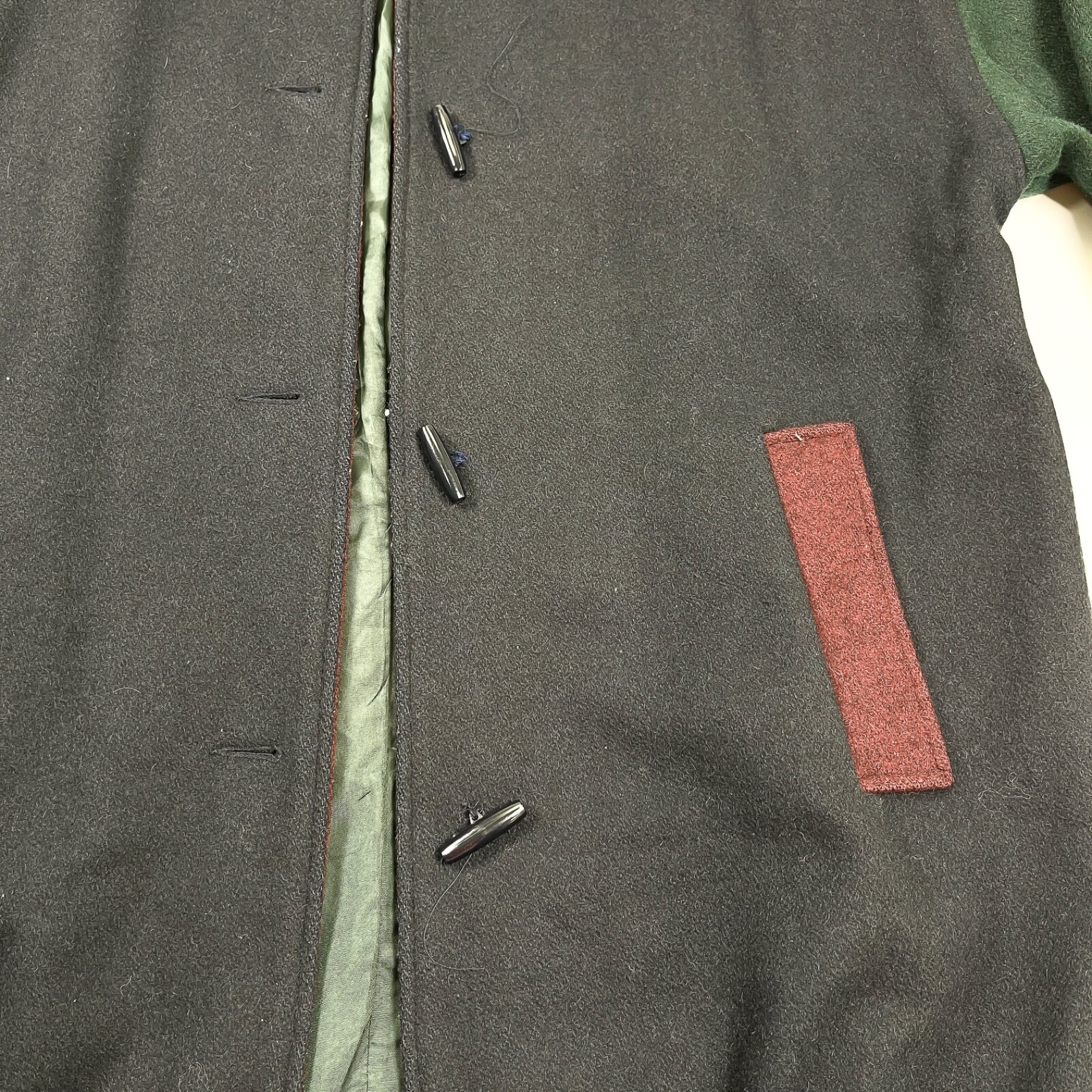 Vintage DonnyBrook Wool Coat Color block Jacket 90s Green Blue Red Hooded USA 14