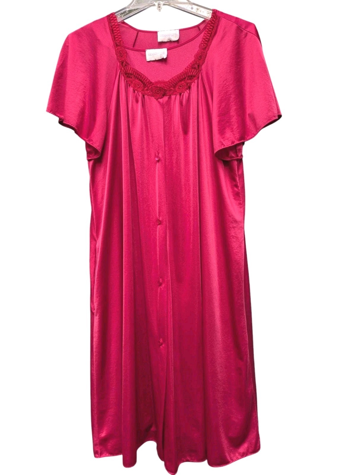 Shadowline Womens Vintage Red peignoir set nightgown robe nylon sleepwear Sm/Med