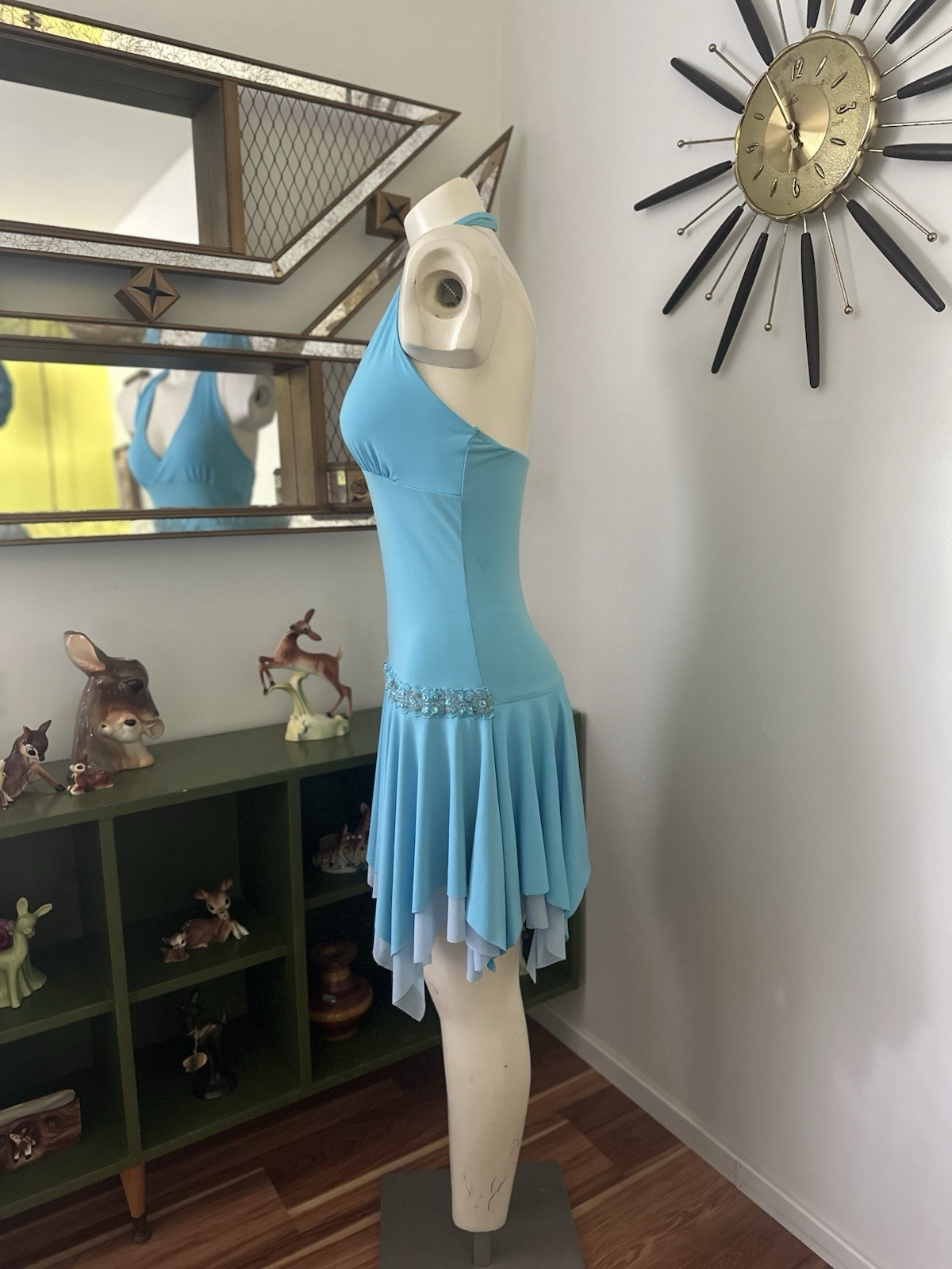 Vintage Y2K Taboo Blue Mini Halter Dress Asymmetrical Fairy Gem Sz M