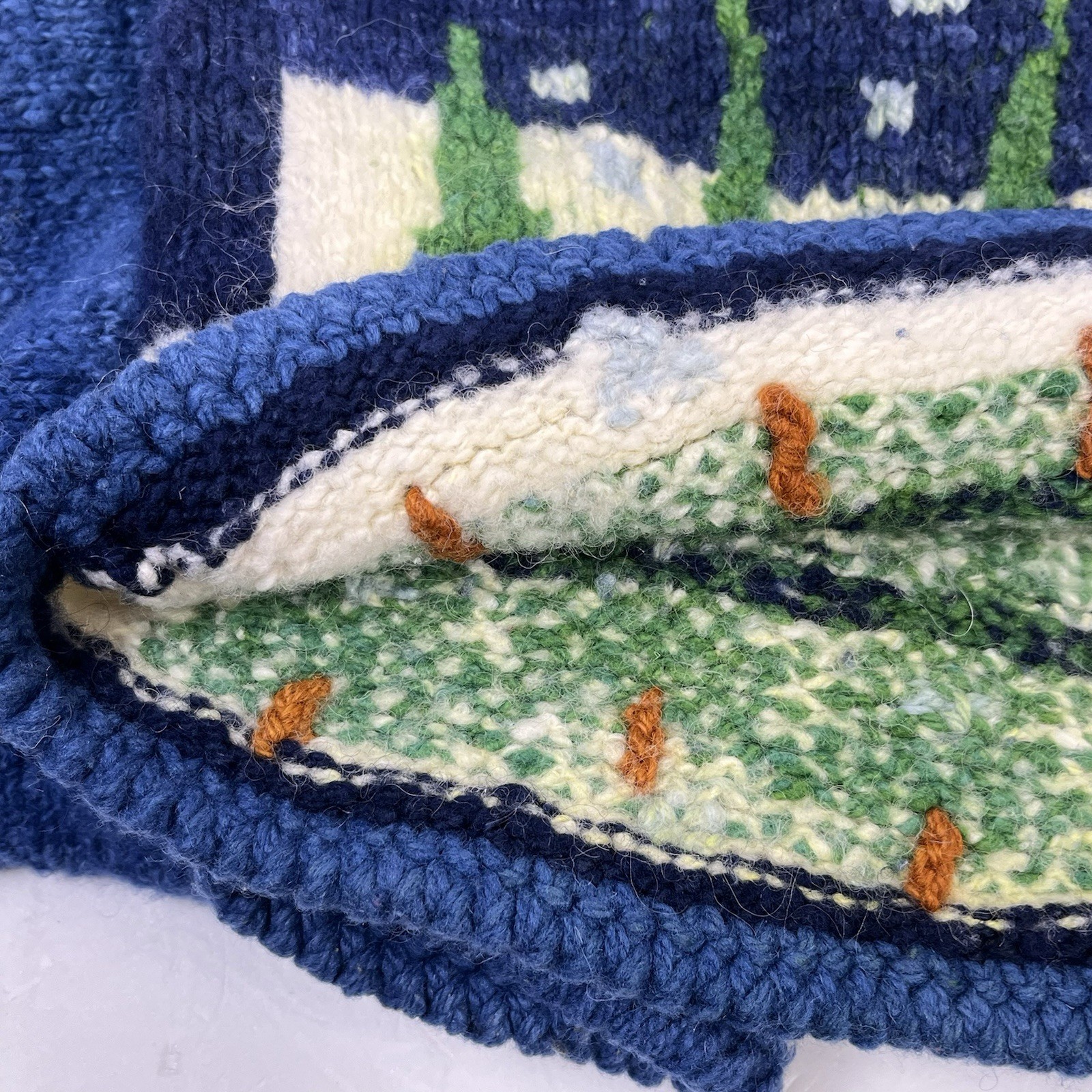 Vtg Amano Bolivian Wool Hand Knit Sweater Christmas Trees Stars Night Sky Aymara