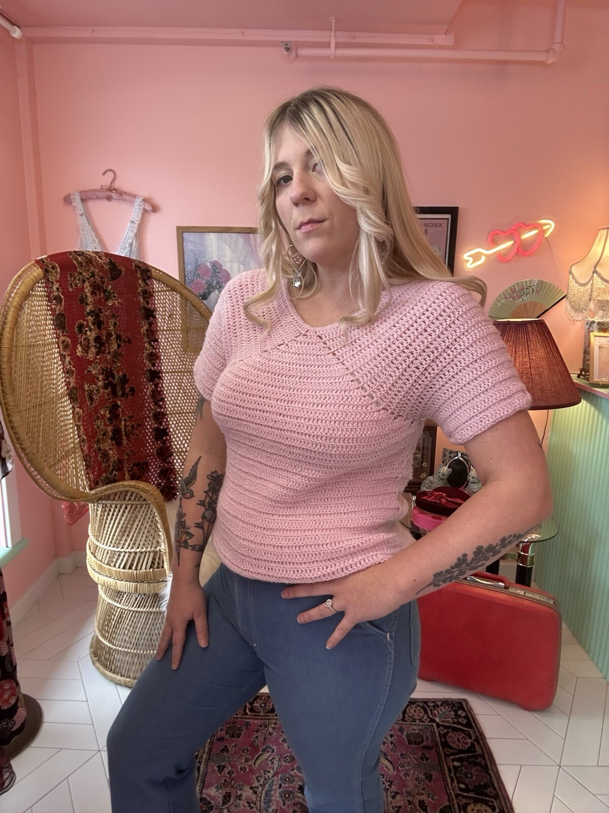 70s Vintage Pink Soft Knit Top Fits L