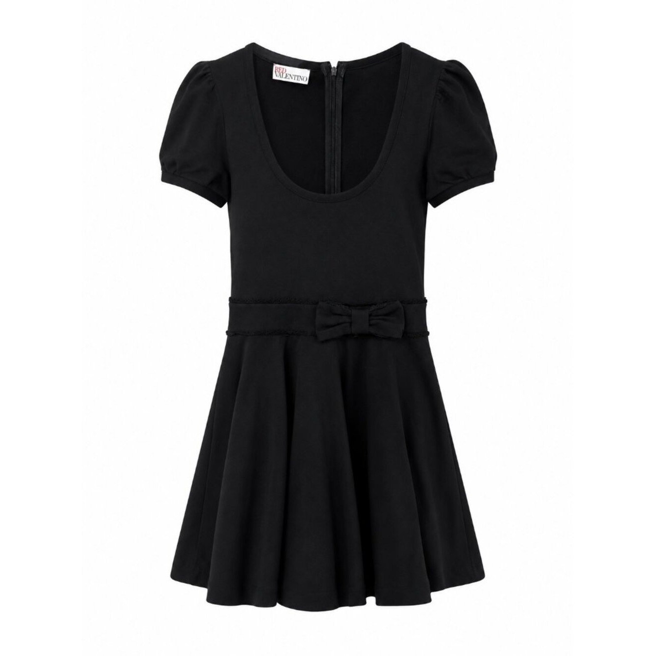 RED Valentino Little Black Fit & Flare Dress | Size Large | Puff Sleeve Bow Mini
