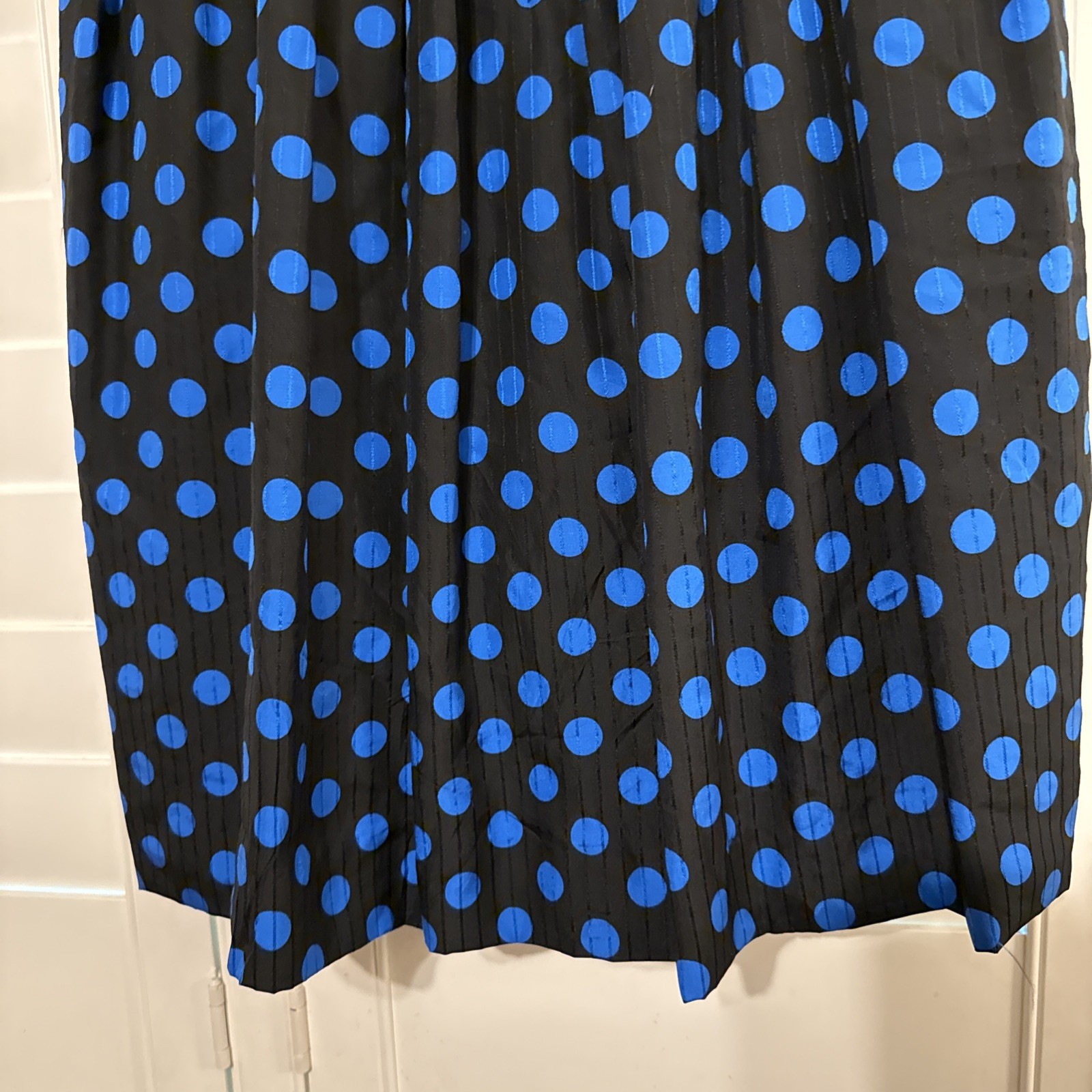 Vintage Pauline Trigere Women’s Black With Blue Polkadot Long Sleeve Dress 8/10