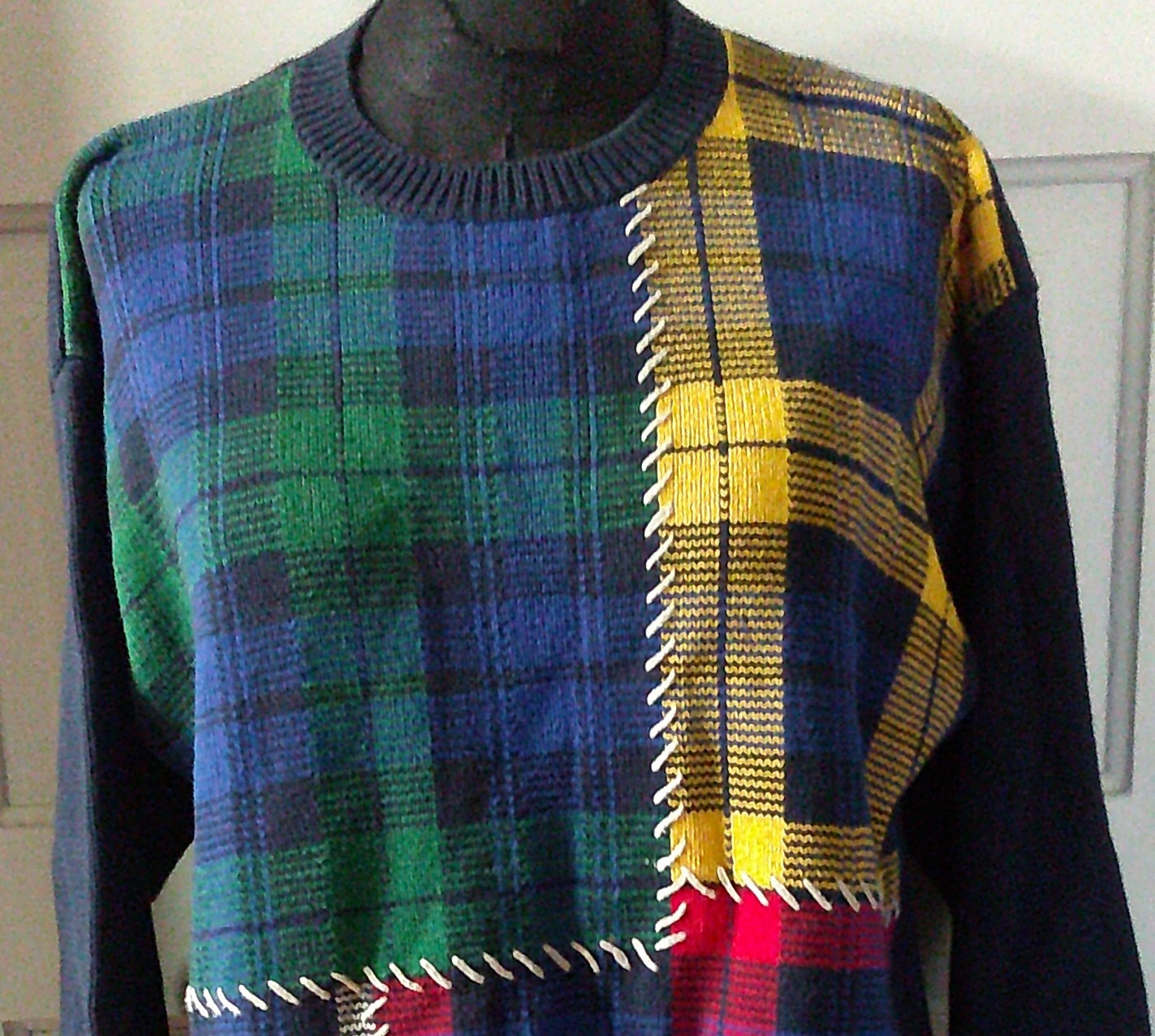 80’s LIZ & CO Ladies Heavy Warm Plaid Colorblock Sweater S