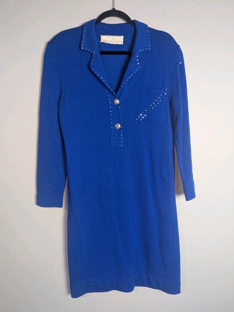 Vintage Louis Marino for Jennifer Roberts Blue Knit Embellished Dress Size Large