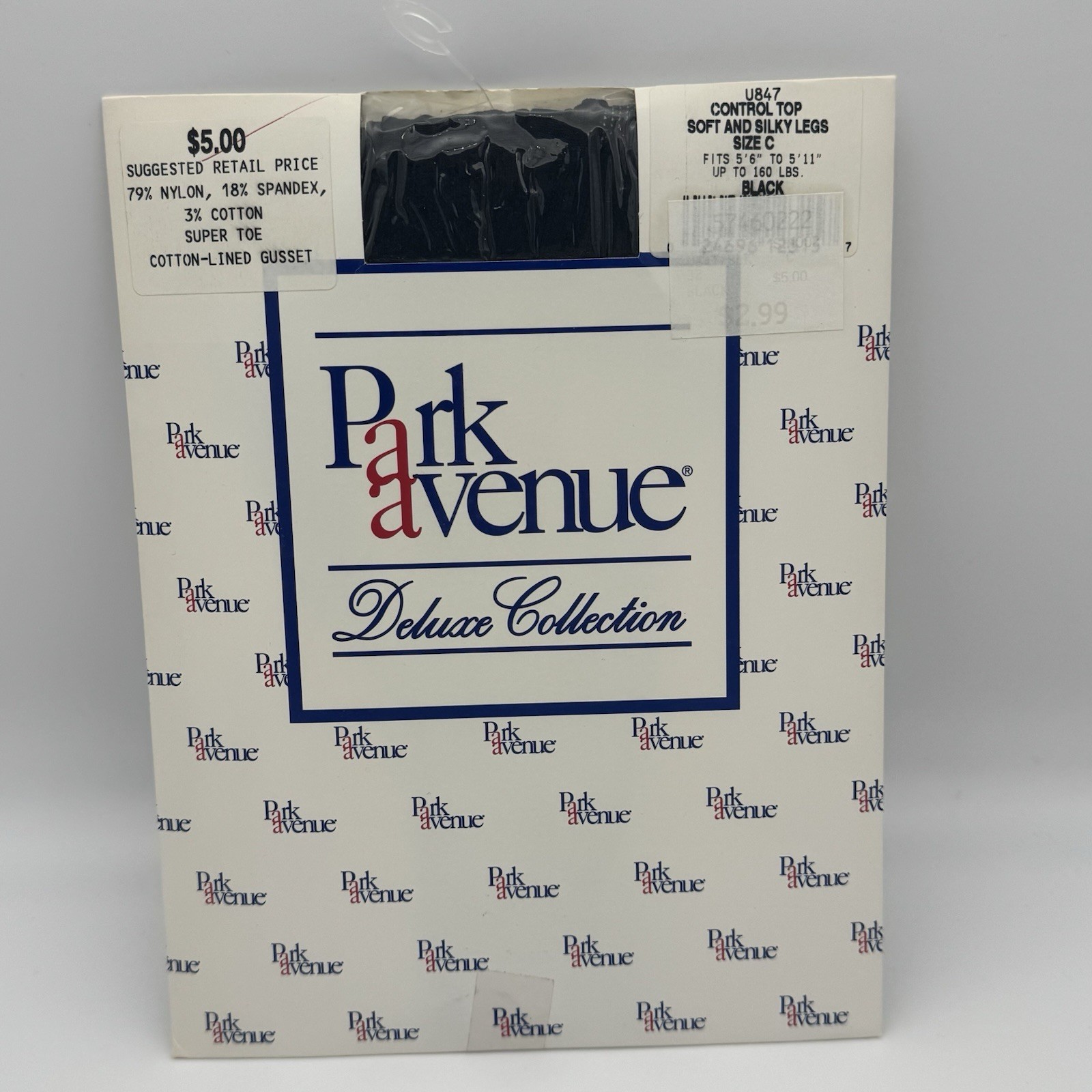 Vintage Park Avenue Deluxe Collection Control Top Pantyhose Black Size C Long