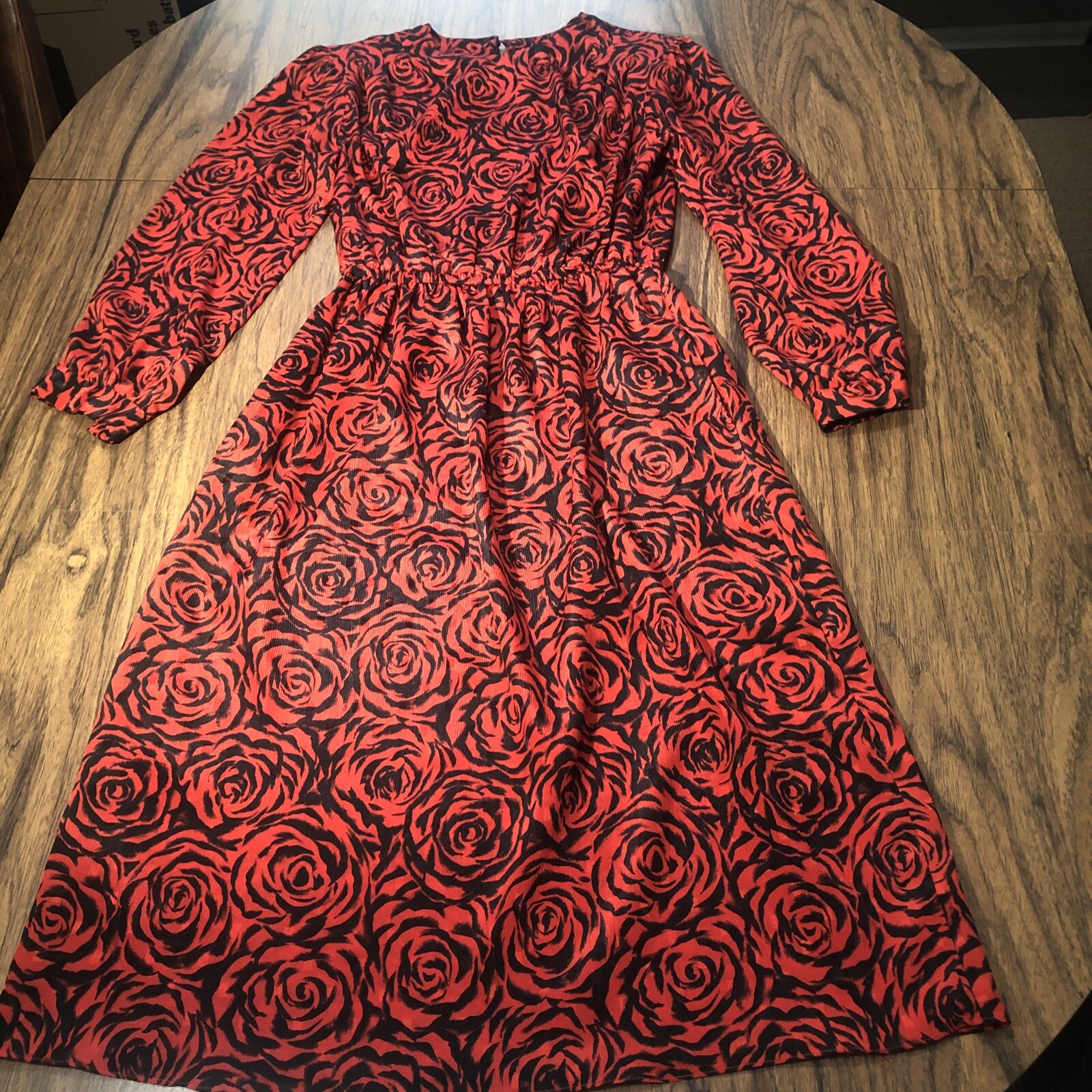 Vintage Carriage Court Evening Dress Red Roses Pockets Elastic Waist READ SIZE