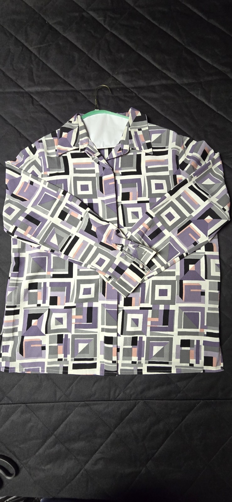 Alfred Dunner Womens Size 12 Geometric Button Front Blouse Purple Gray Career