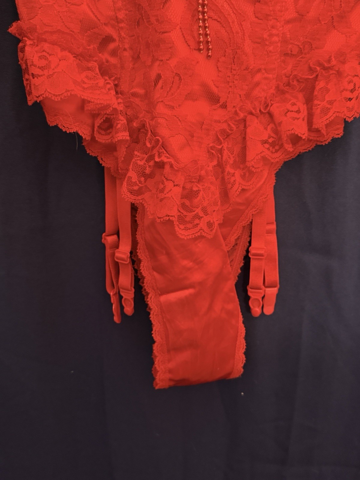 Vtg 80s Frederick’s Hollywood Red Lace Teddy Garter Lingerie USA 38 Pinup Vixon