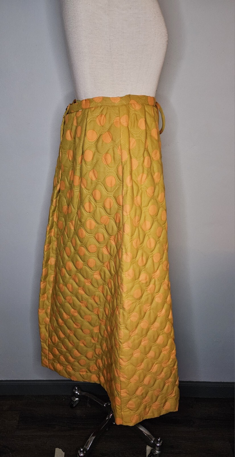 VTG 1970s Alex Colman California Vintage Chartreuse Quilted Maxi Skirt Medium