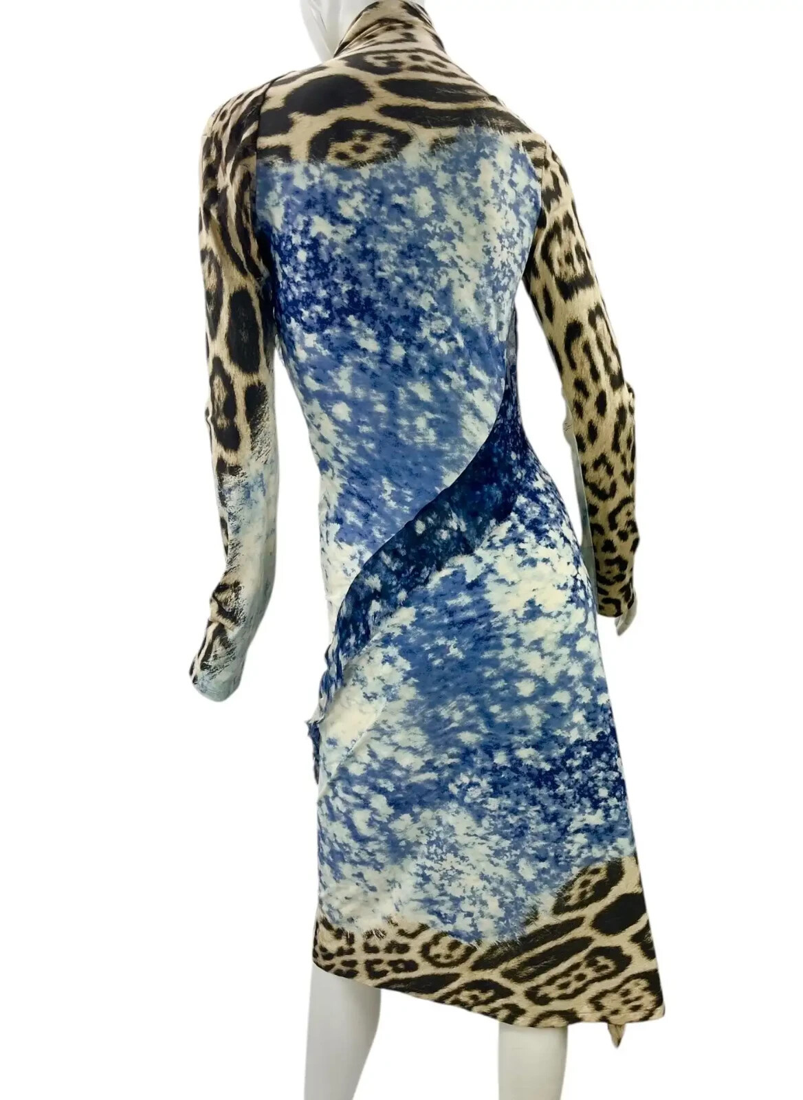 2001 Vintage Roberto Cavalli Leopard Acid Print Ruffled Silk Dress