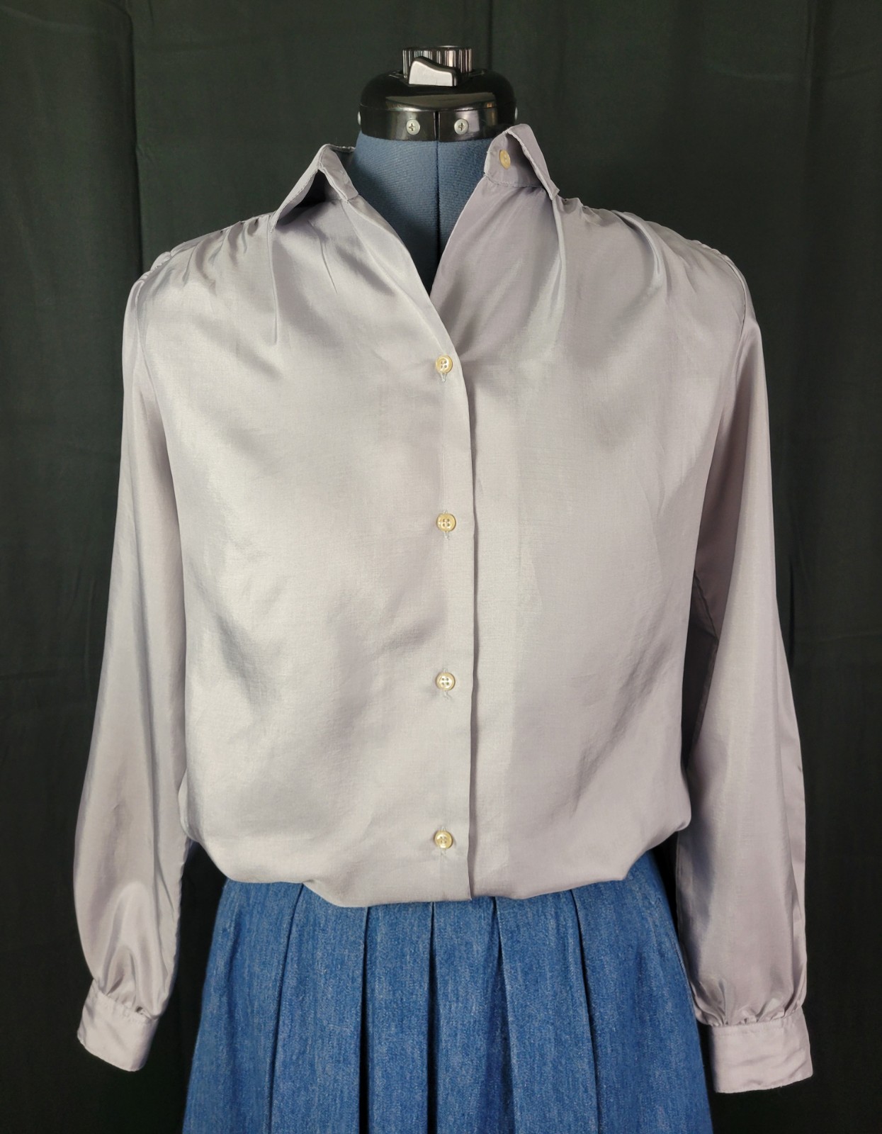 Vintage Stuart Lang Grey/Silver Long Sleeved Blouse Size 6