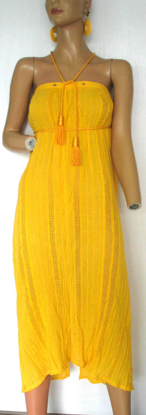 Upcycled VTG golden yellow breezy cotton blend strapless dress/skirt, one sz