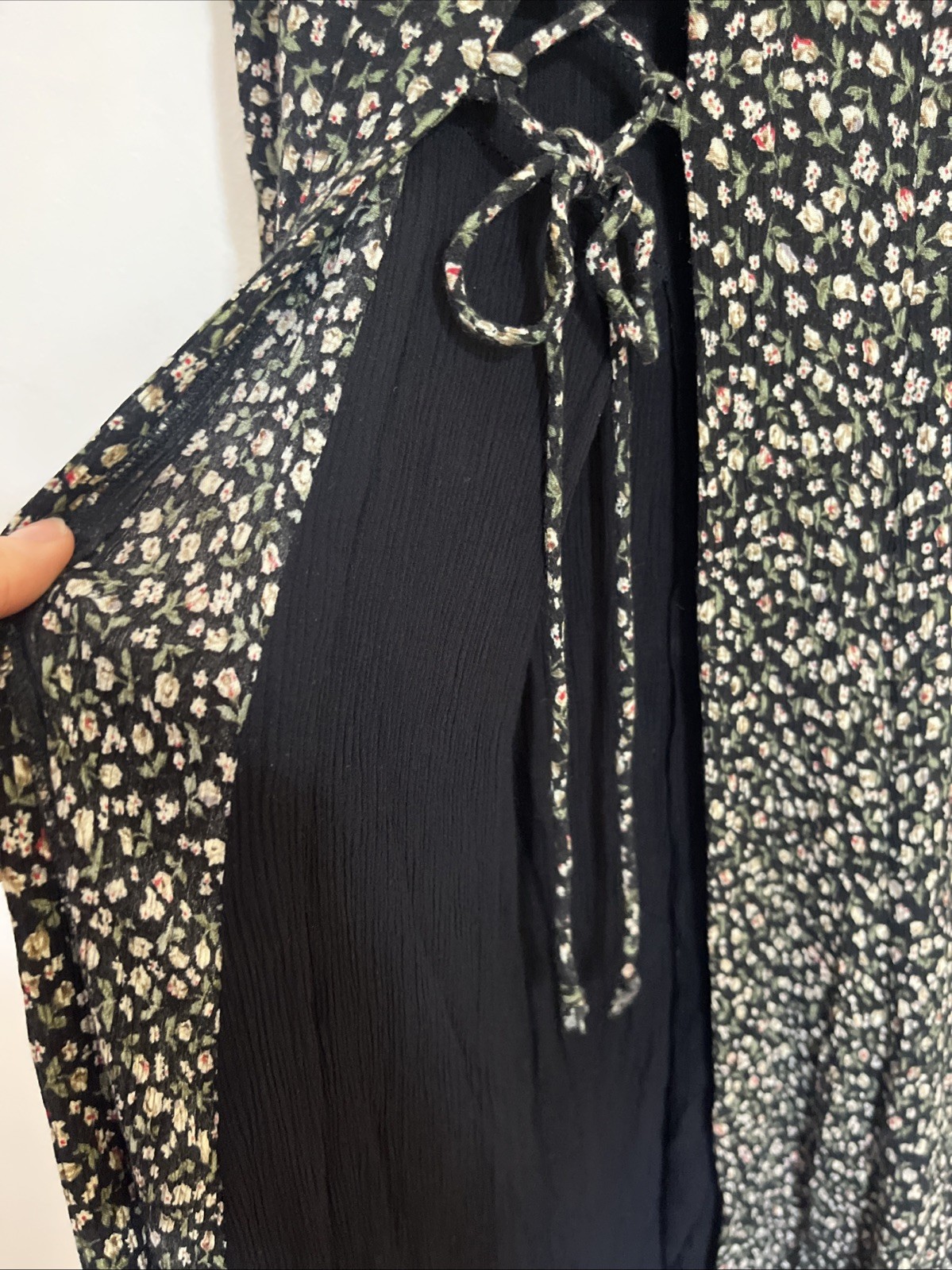 Vintage Brett Alixander Dress 11/12 Corset Tie Front Black Floral Red Green