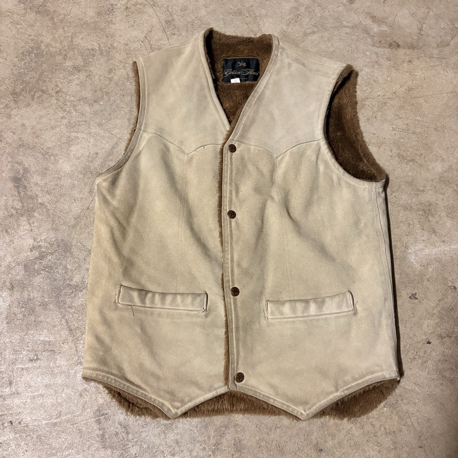 Vintage 70’s Western Suede Golden Fleece Fur Lined Vest Size Small