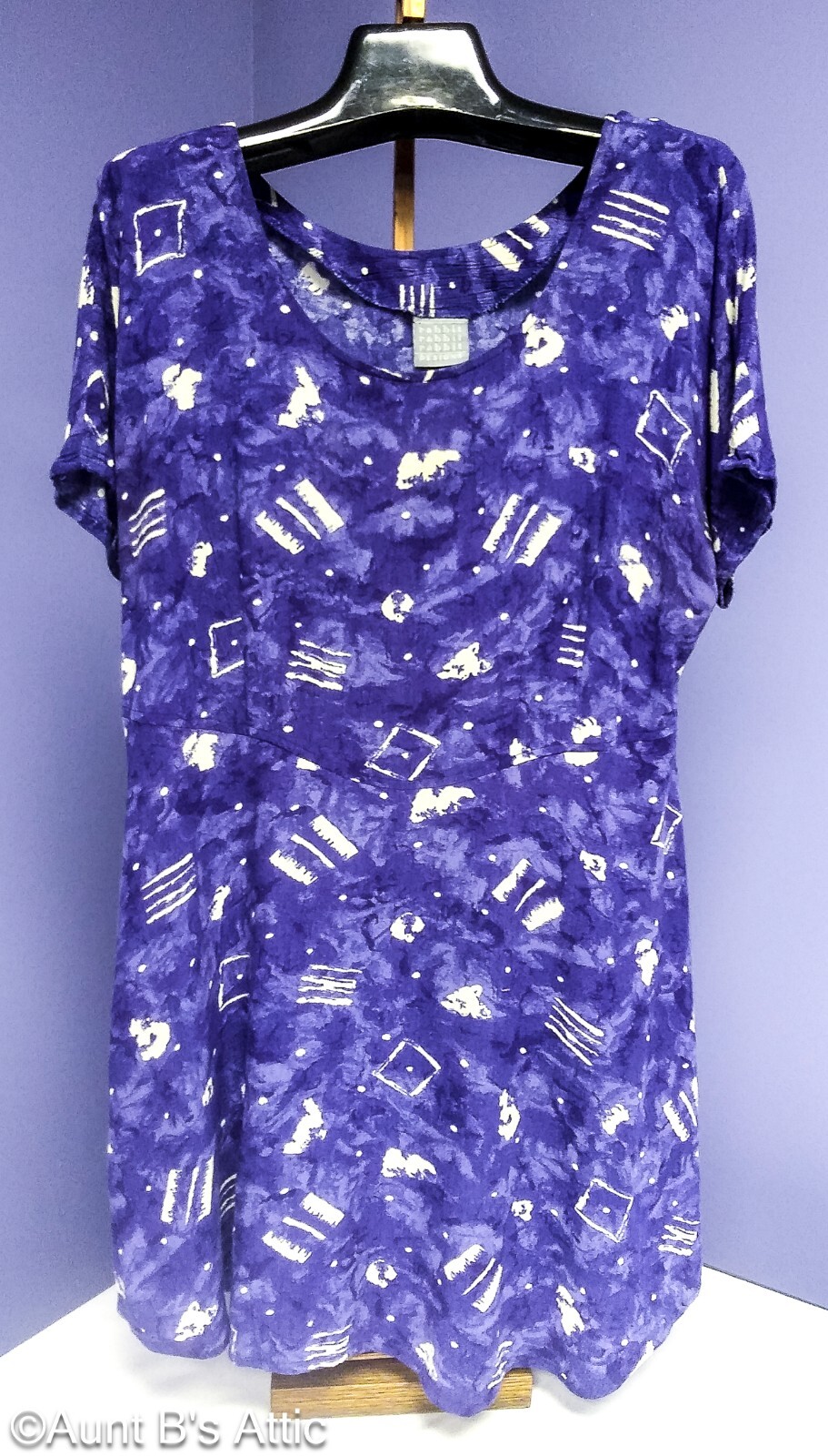 Vtg 90’s Rabbit Rabbit Rabbit Designs Purple/White Abstract Print Dress XL