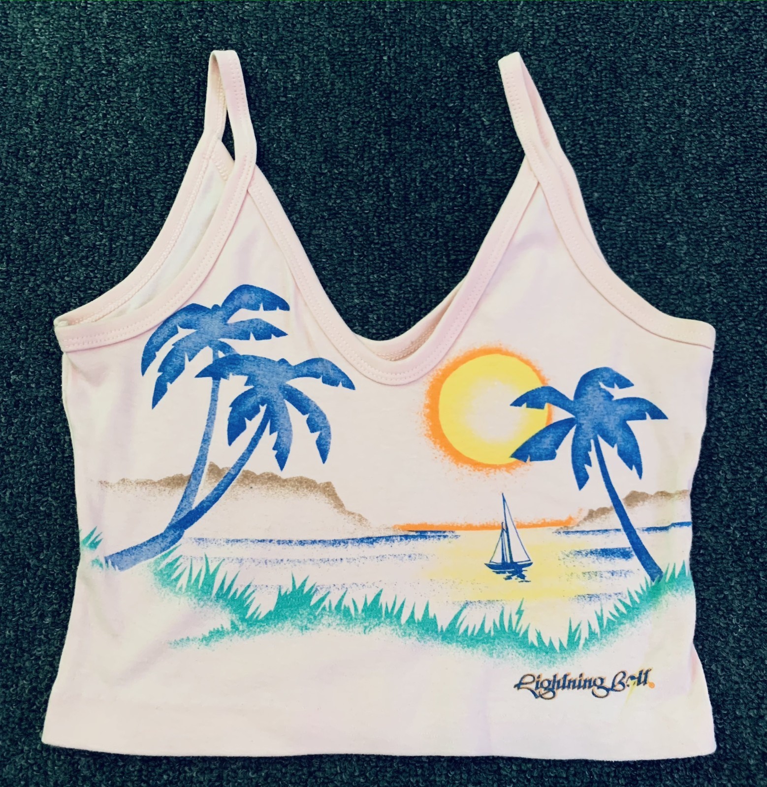 Vintage Lightning Bolt Tank Top Womens Large Surf Airbrush Single Stitch Beach