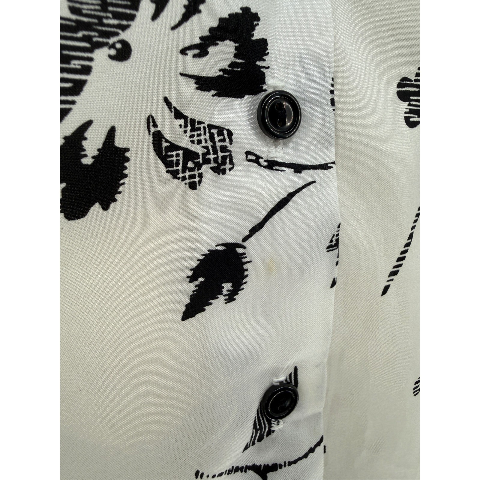 Vintage Judy Bond 1970s Short Sleeve Top White with Black Floral Print Sz 12