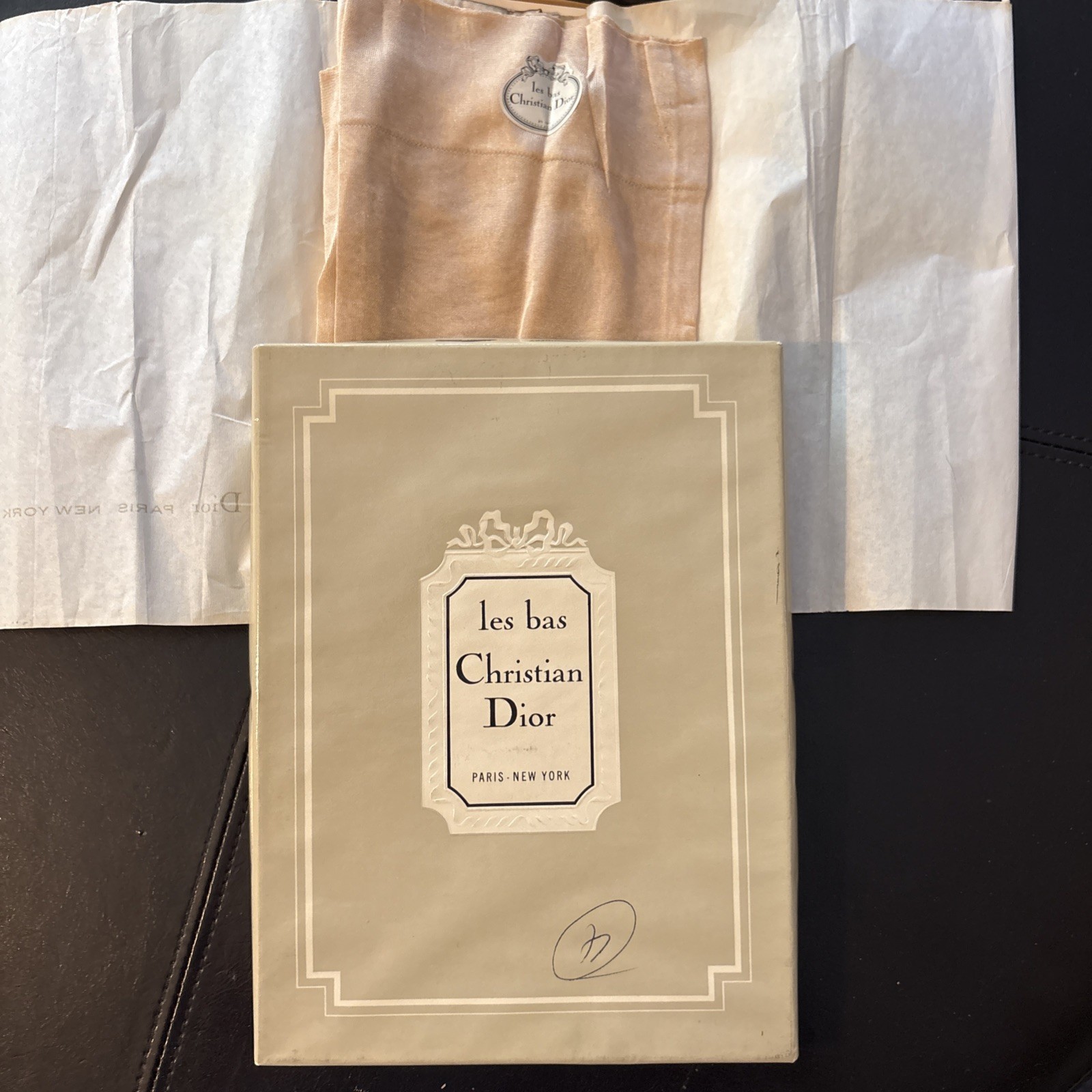 Vintage Christian Dior Nylon Stockings w/ Dior Box Beige Unknown Size B3-9