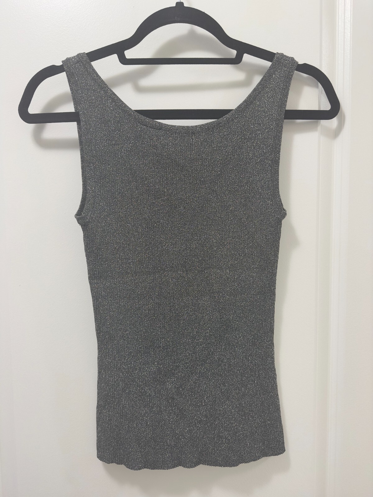 Vintage Evie Metalic Gray Knit Tank Size M, Stretches