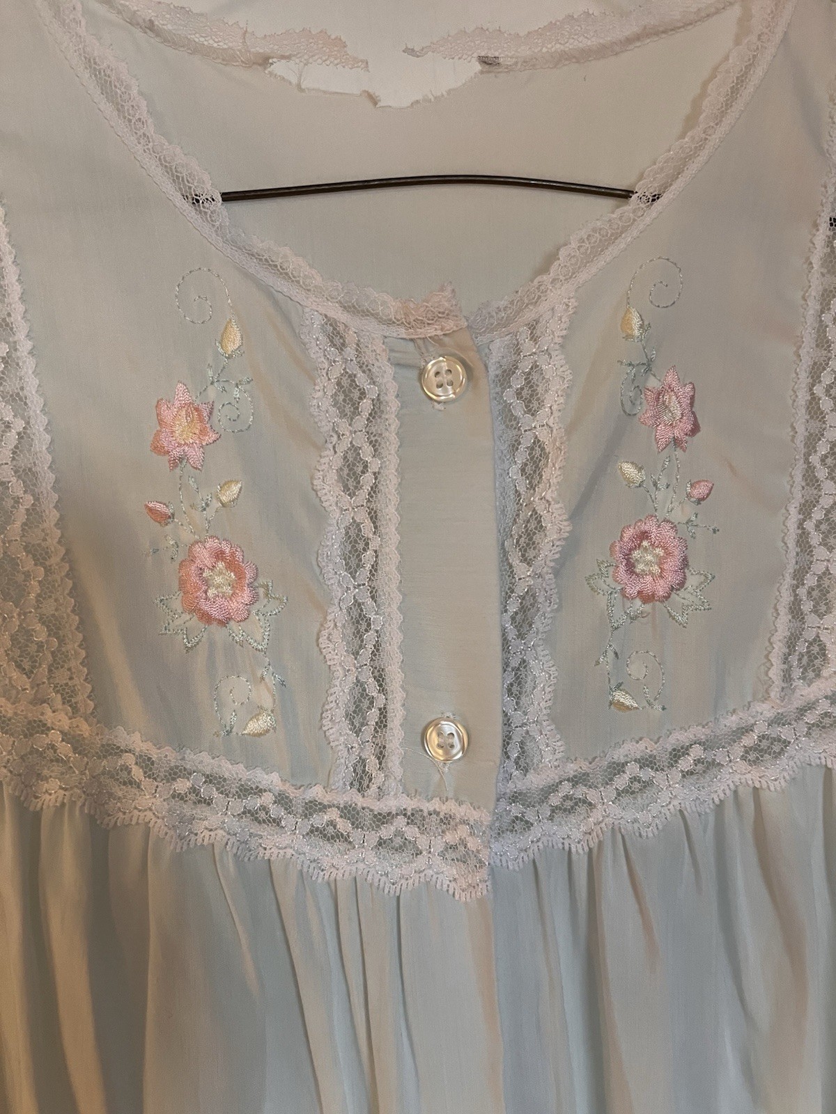 Vintage 1970s Blue Peignoir Set Brandywine Robe Nightgown Long Flowy