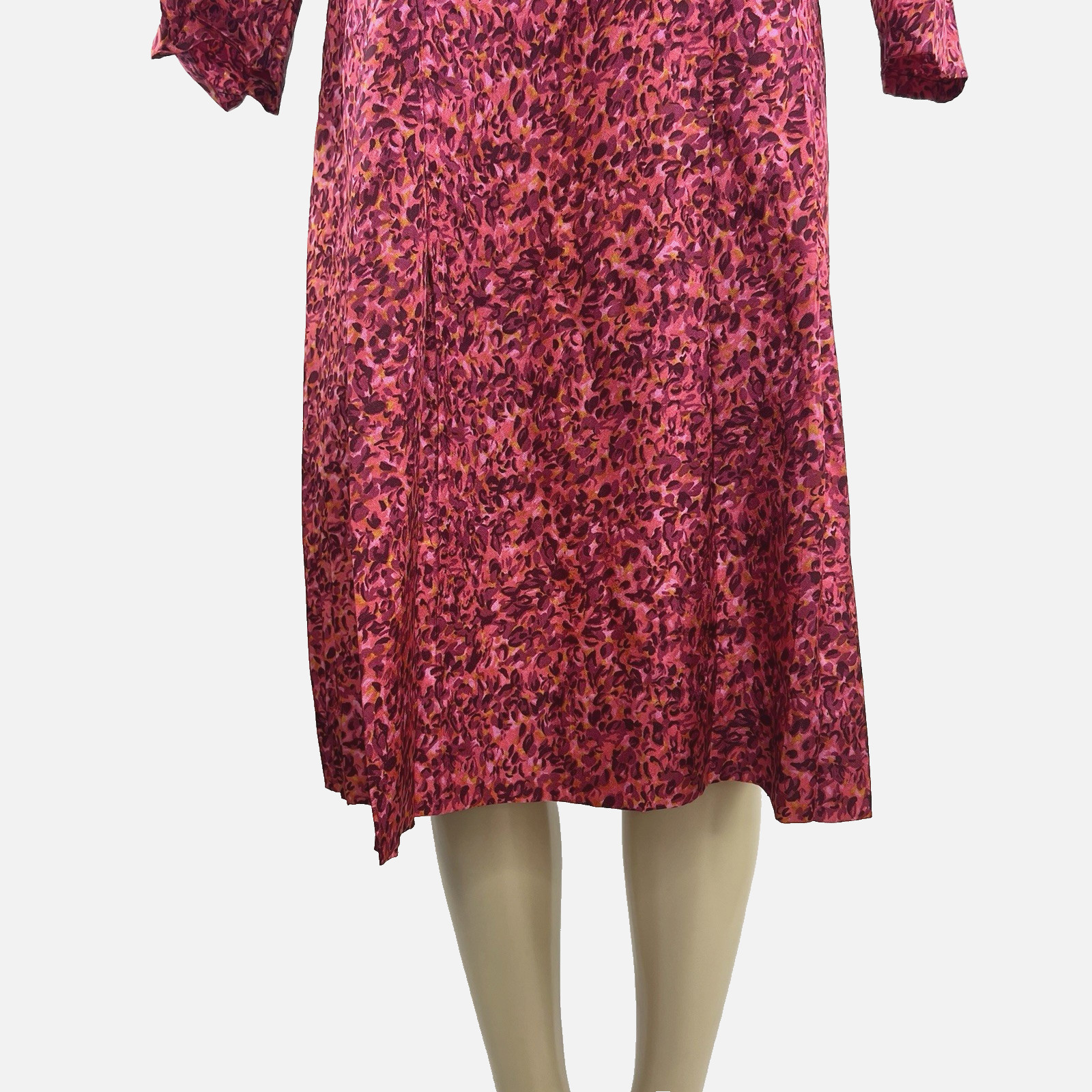 Vintage 1960s Dress Colorful Pink Abstract Floral Mod Drop Waist Bow Rhinestone