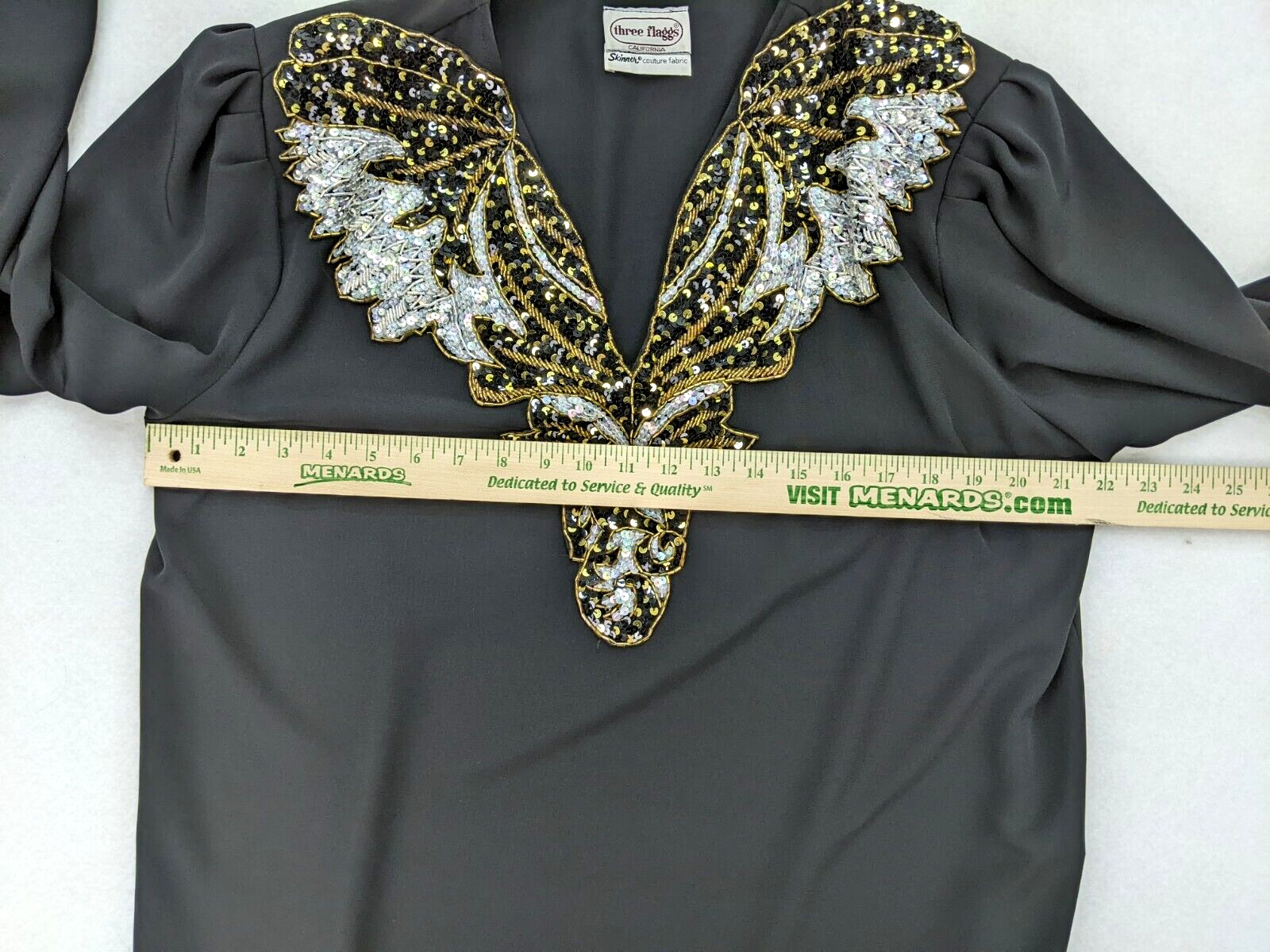 Vintage 80s Top Three Flaggs Size 16 Black Long Sleeve Sequins