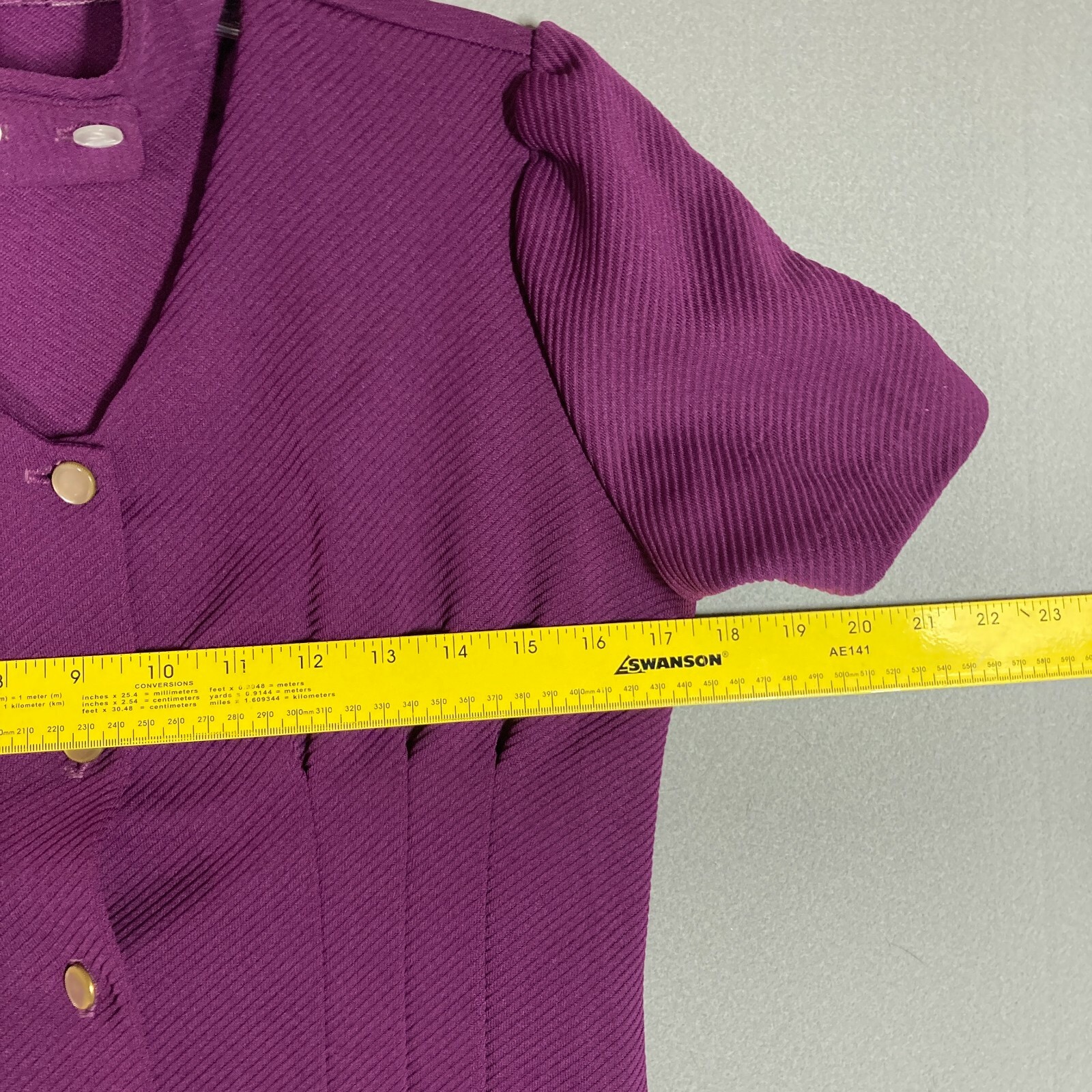 True Vintage Ladies Dress 60s Vibrant Purple Button Choker Collar Mini 31″W S/M