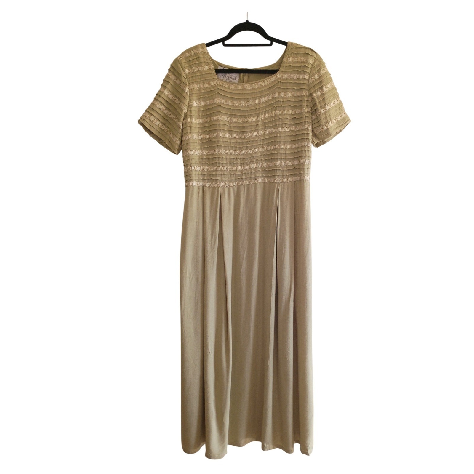 Sarah Elizabeth Vintage Green Rayon Pleated Ribbon Trim Midi Dress Size 16