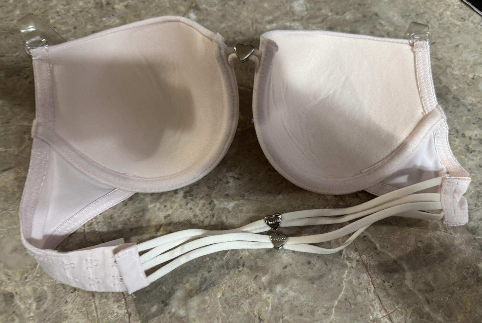 VINTAGE PRINCESS HALTER BRA! 36 B. CLEAR HALTER STRAP . PINK