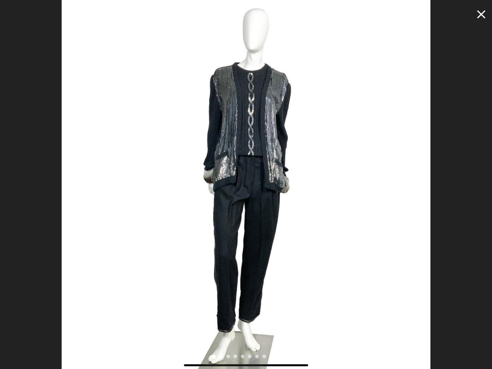 Vintage Valentino Boutique 3-Piece Cashmere Set w/Chinchilla Fur & Sequins Italy