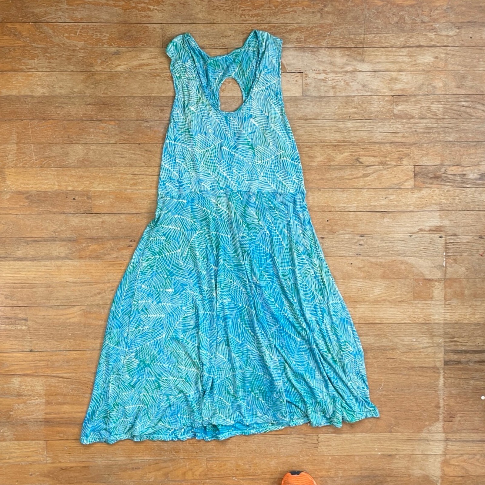 Vintage Tank Dress Size Medium/Large 90s Abstract Leaf Print Stretch Knit Rayon