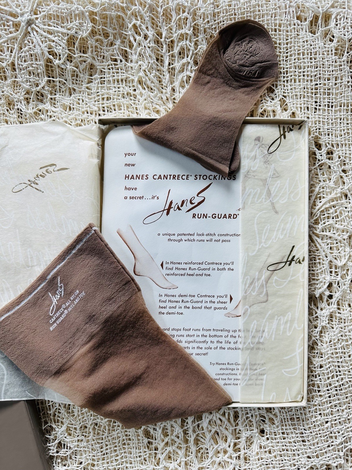 Vintage Hanes Cantrece II Nylon Stockings 2 Pairs Driftwood Medium 10-10.5-11