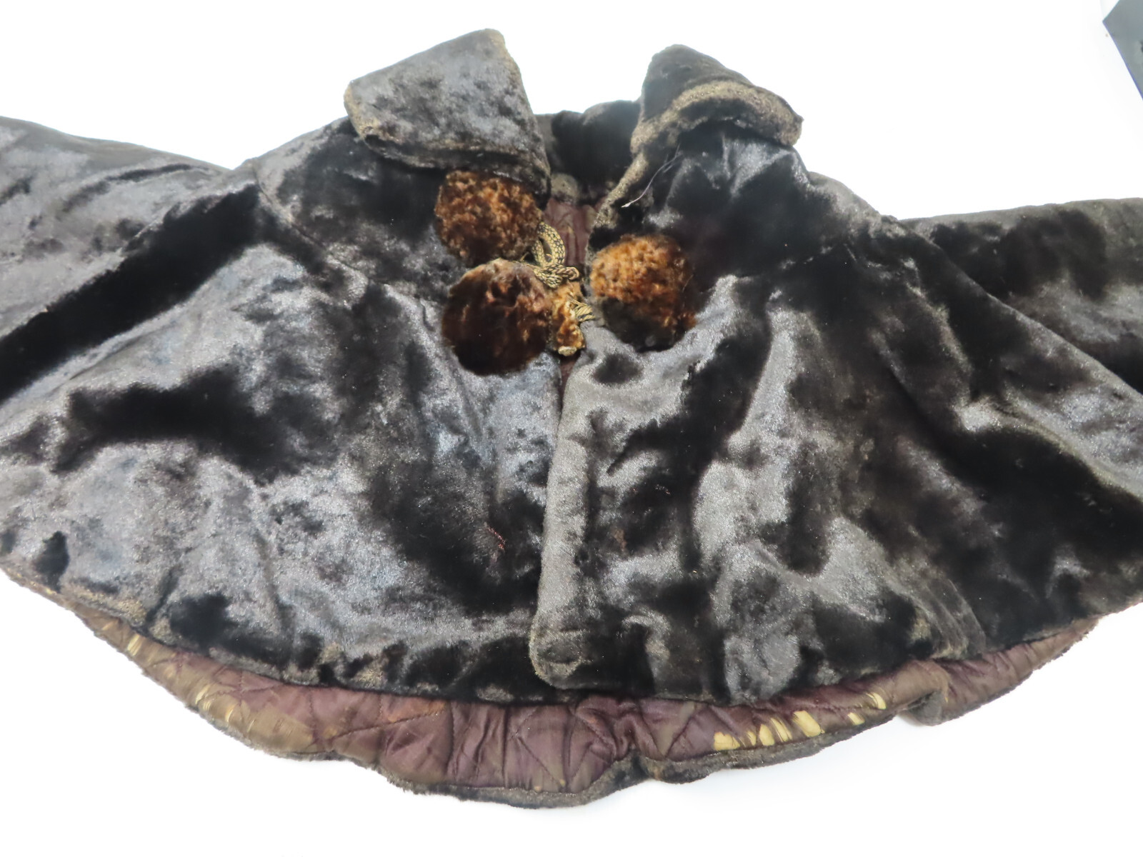 Antique Victorian Capelet Cape Pom Poms Quilted Lining
