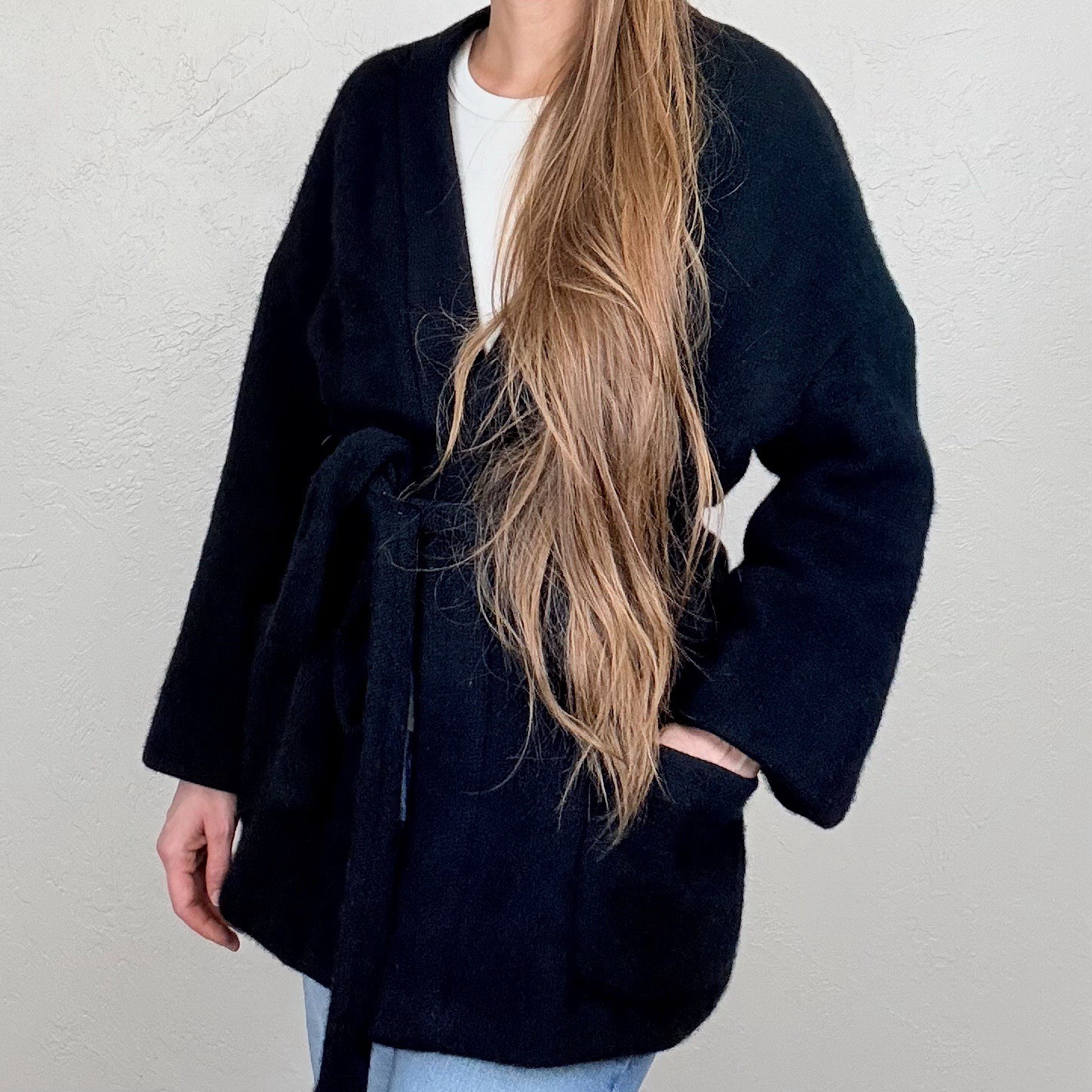 Rare Valentino 1960s Vintage Kimono / Smoking Jacket Style Wrap Jacket Black S/M
