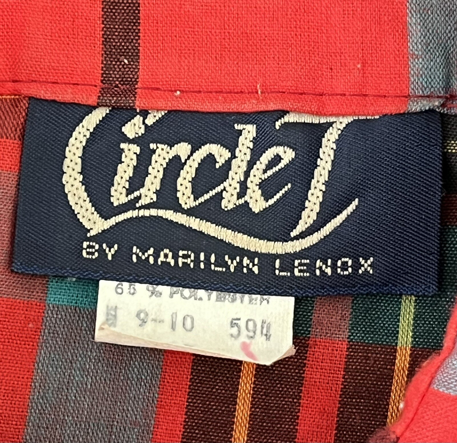 CIRCLE T by Marilyn Lenox Vtg Red Turquoise Plaid Western Button Down Shirt 9-10