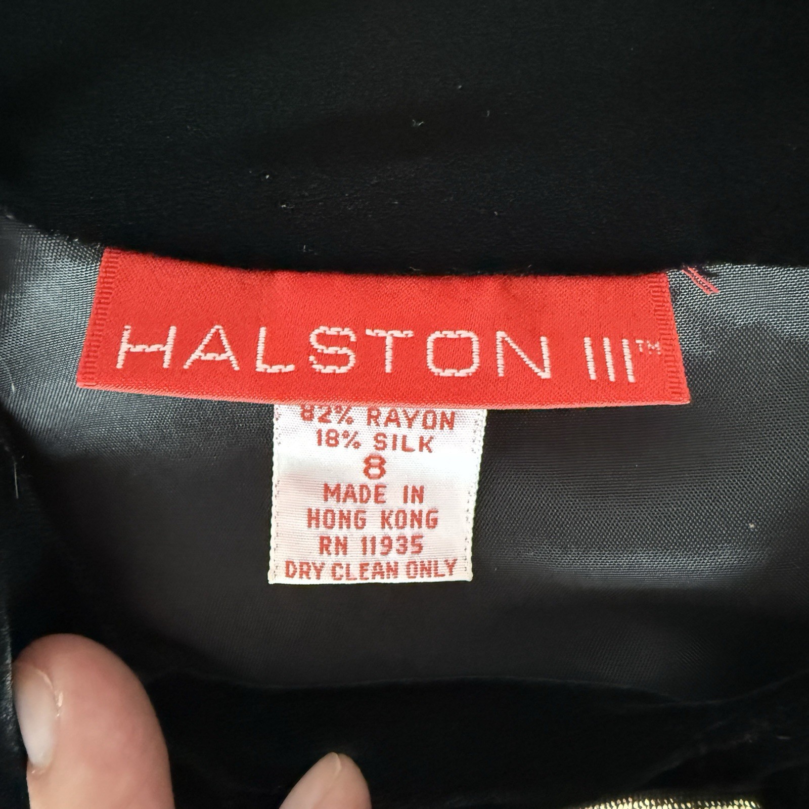 Vtg Halston III Black Velvet Dress Sz 8 Women’s Gold Bow Knee length 90s Holiday