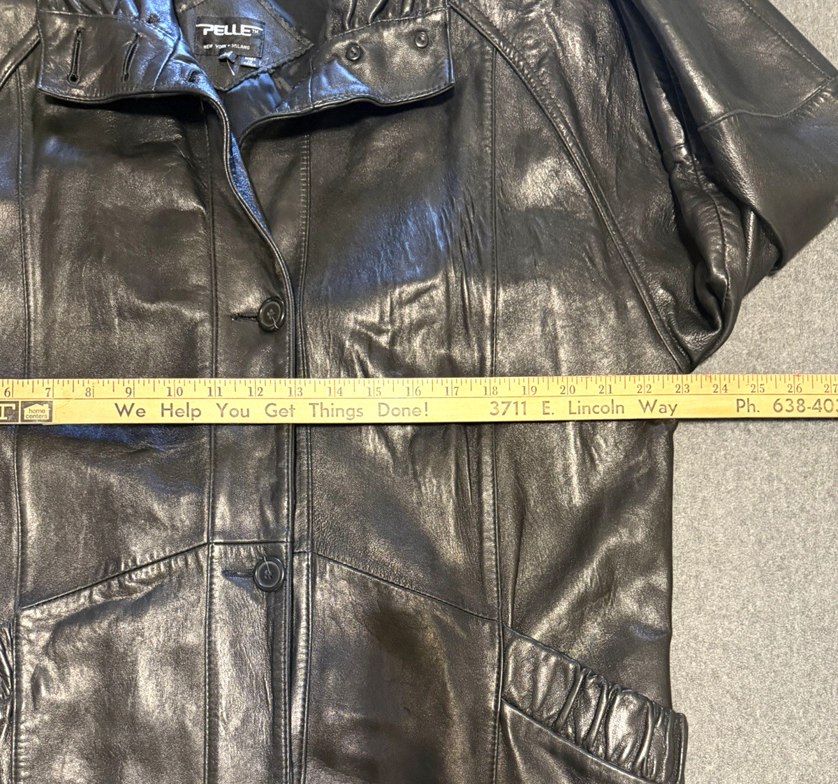 PELLE Black Leather Lined Trench Coat Size Medium Vintage 1980s