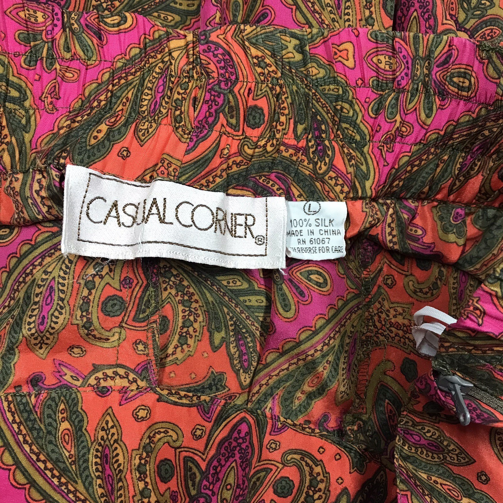 VTG Casual Corner Culotte L Silk Paisley Orange Palazzo 90s Granny Cottage Core