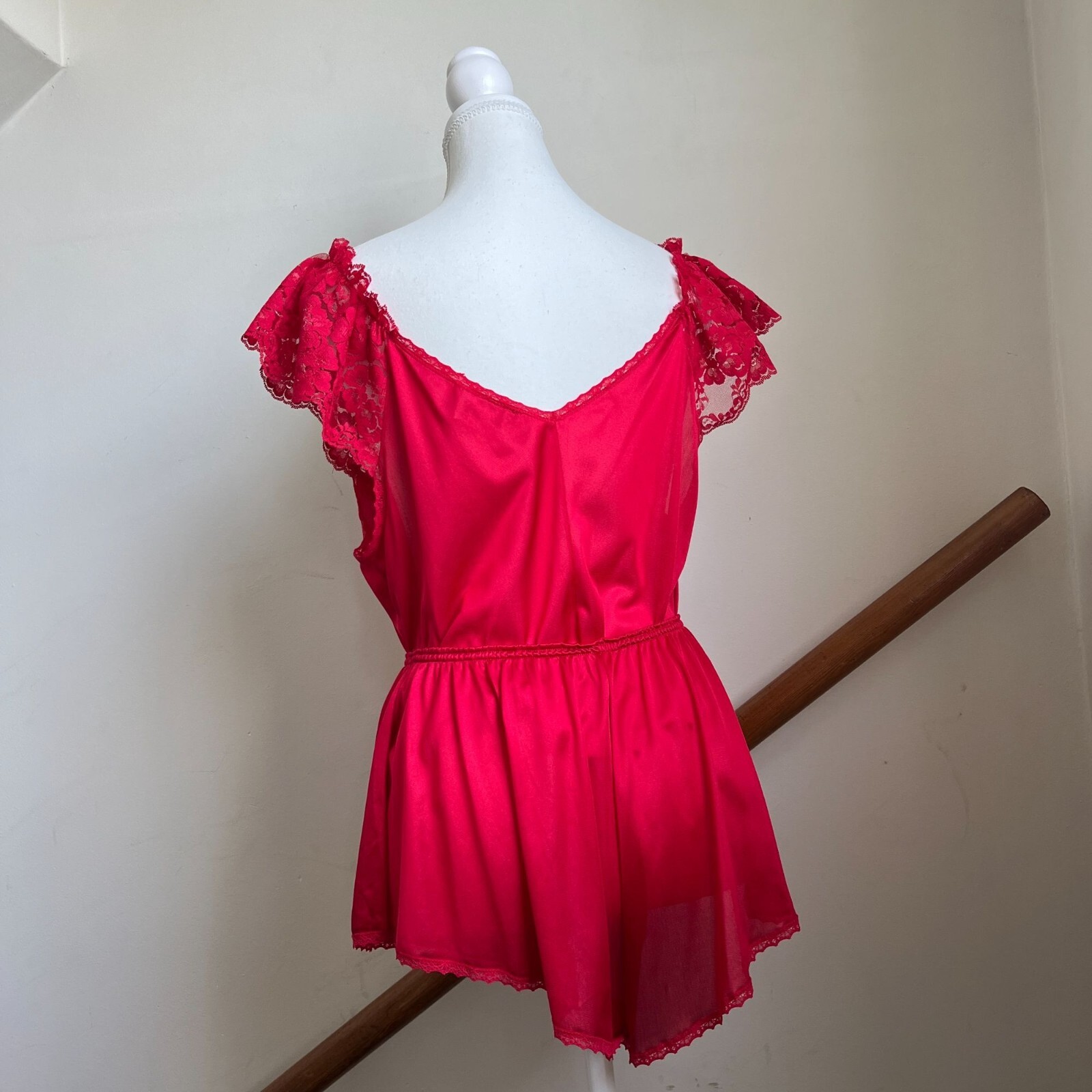 Vintage red satin lace bedroom set shorts top coquette chic 100% nylon medium