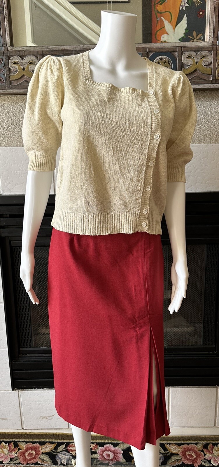 Vintage You Babes Red Skirt W/ Front Slit Juniors Size 9 Waist 26” Hips 36”