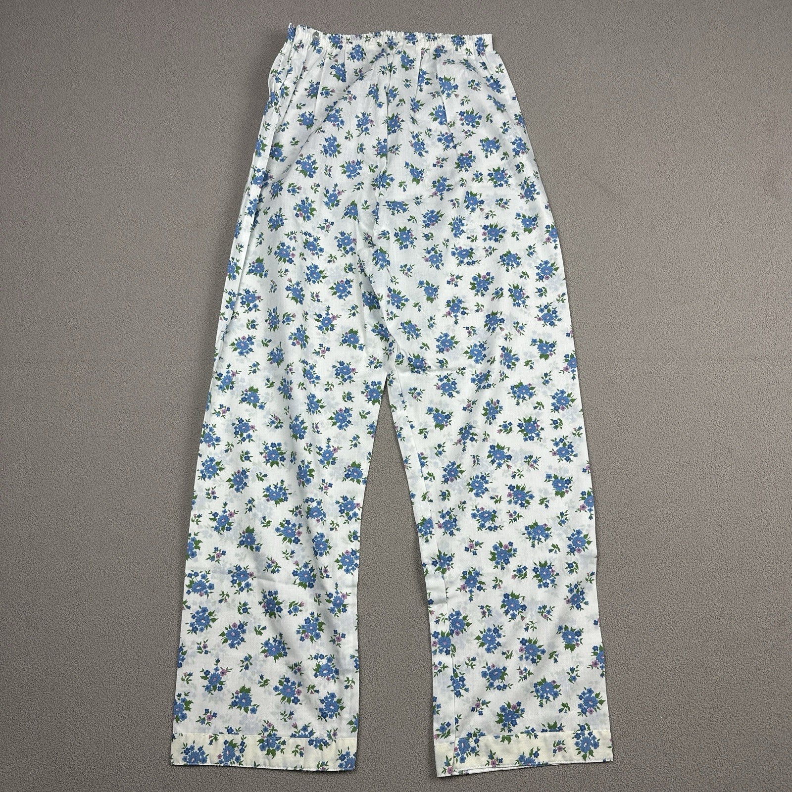 Vtg Dreamaway Pajama PJ Set Top & Pants Blue White Flowers Sanforized Sz 34