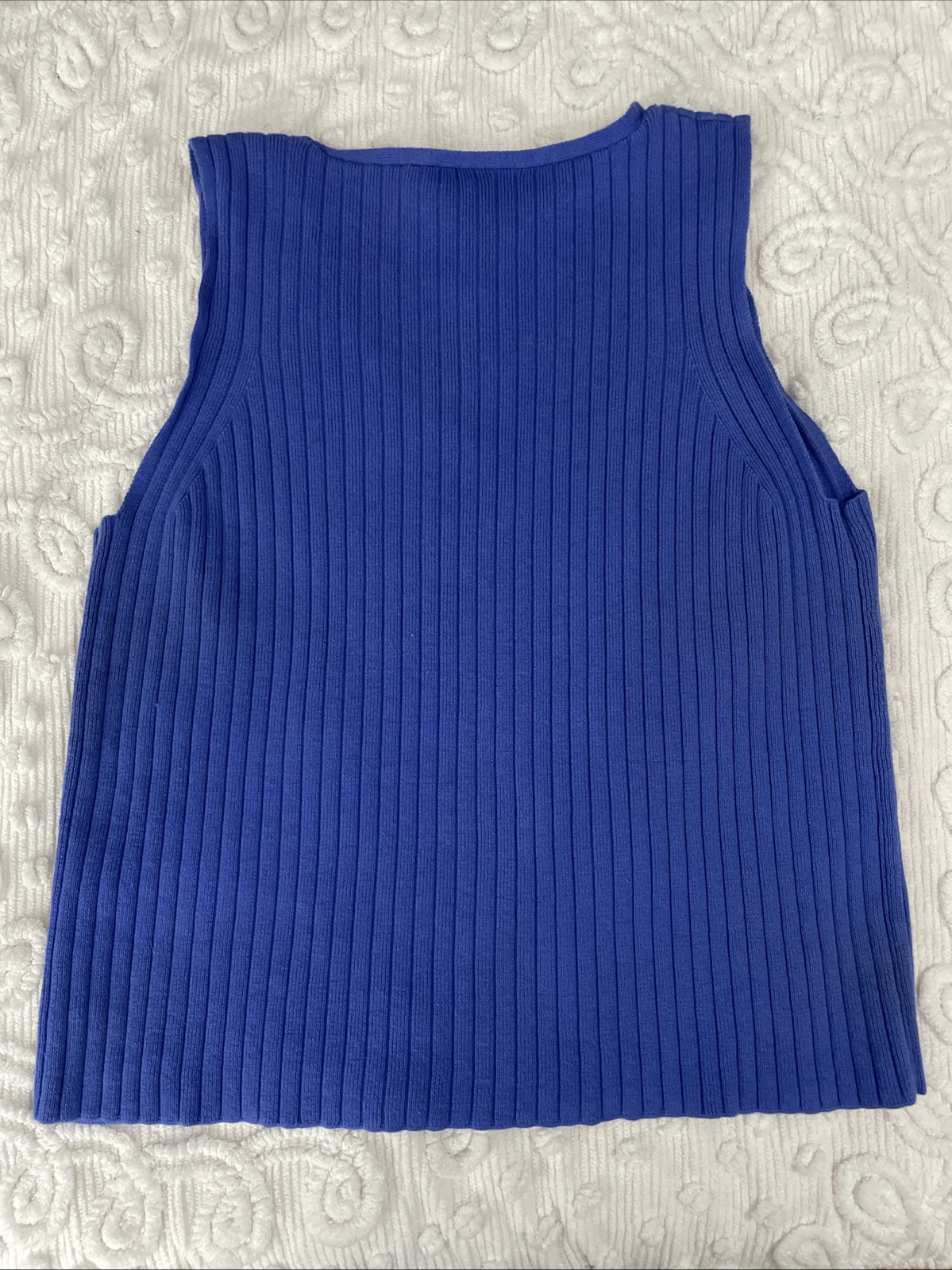 VTG Bob Mackie Studio Ribbed V-Neck Sweater Vest 100% Cotton Blue Women’s M/L