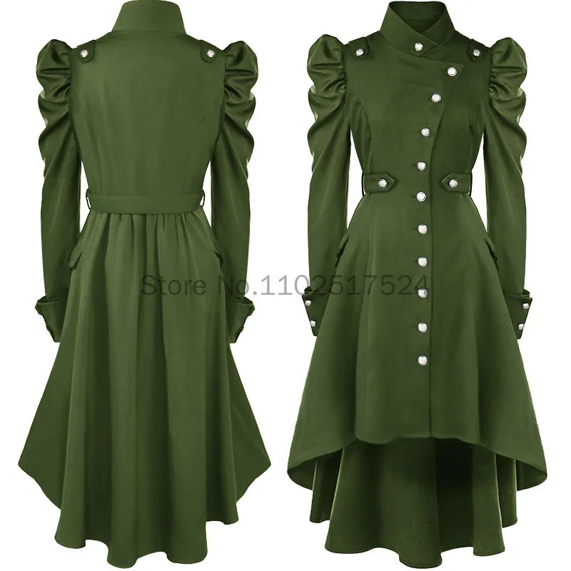 Gothic British Style Coat ForWomen Medieval Steampunk SolidColor Irregular Stand