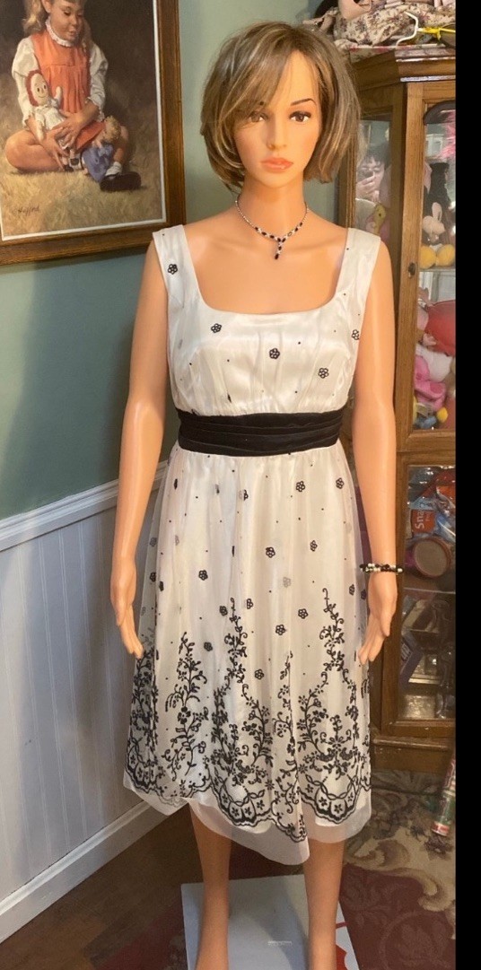 Onyx Nite Vintage Dress Ivory & Black Formal 1980 Size16